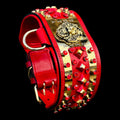 Handmade buffalo leather collar with red crystals