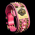 Pink and gold lion dog collar with crystals