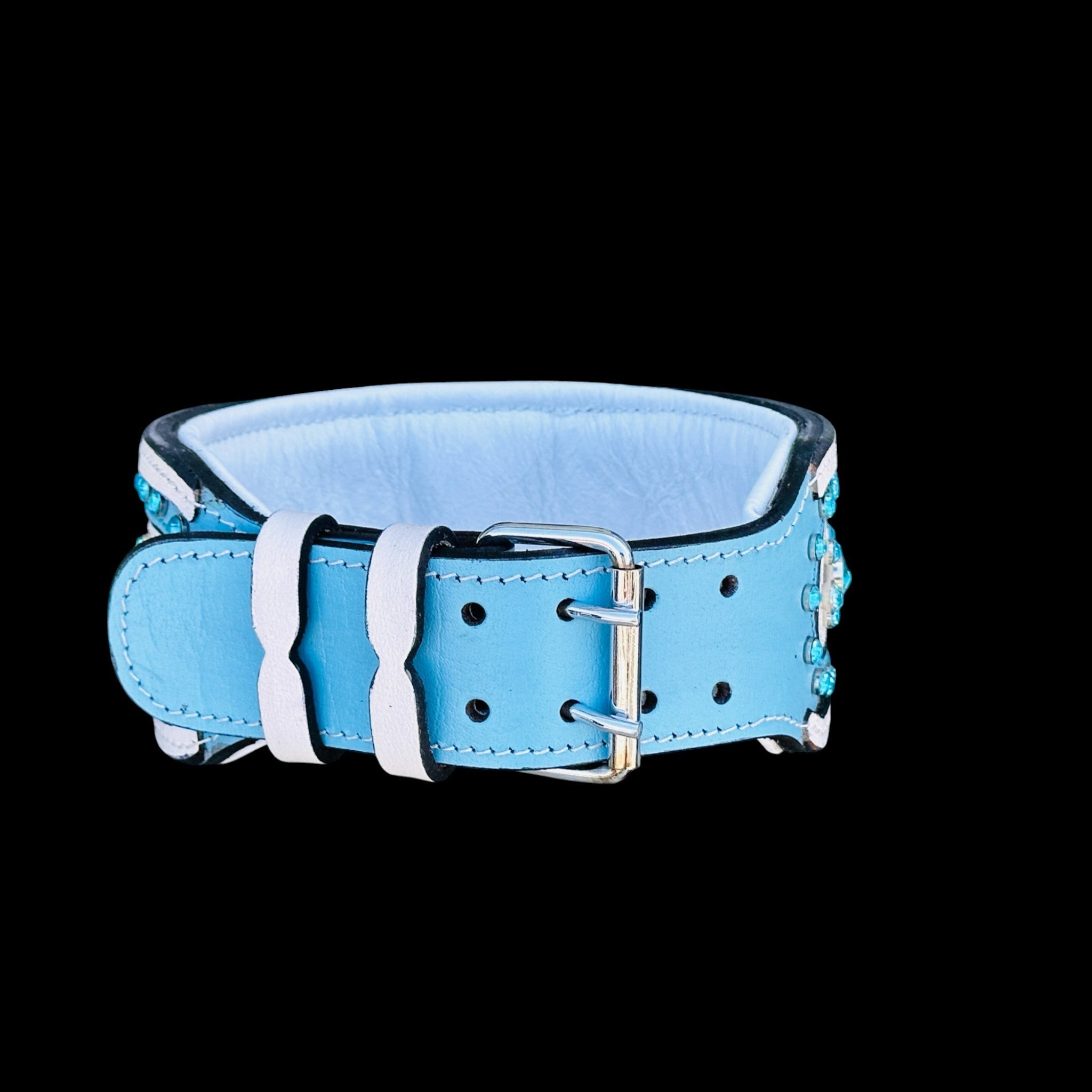 Handcrafted Turquoise Crystal Dog Collar – Wide & Thick Leather Design with Steel D-Ring for Cane Corso, Rottweiler, Doberman, Kangal, American Bully - A&C Dog Collars