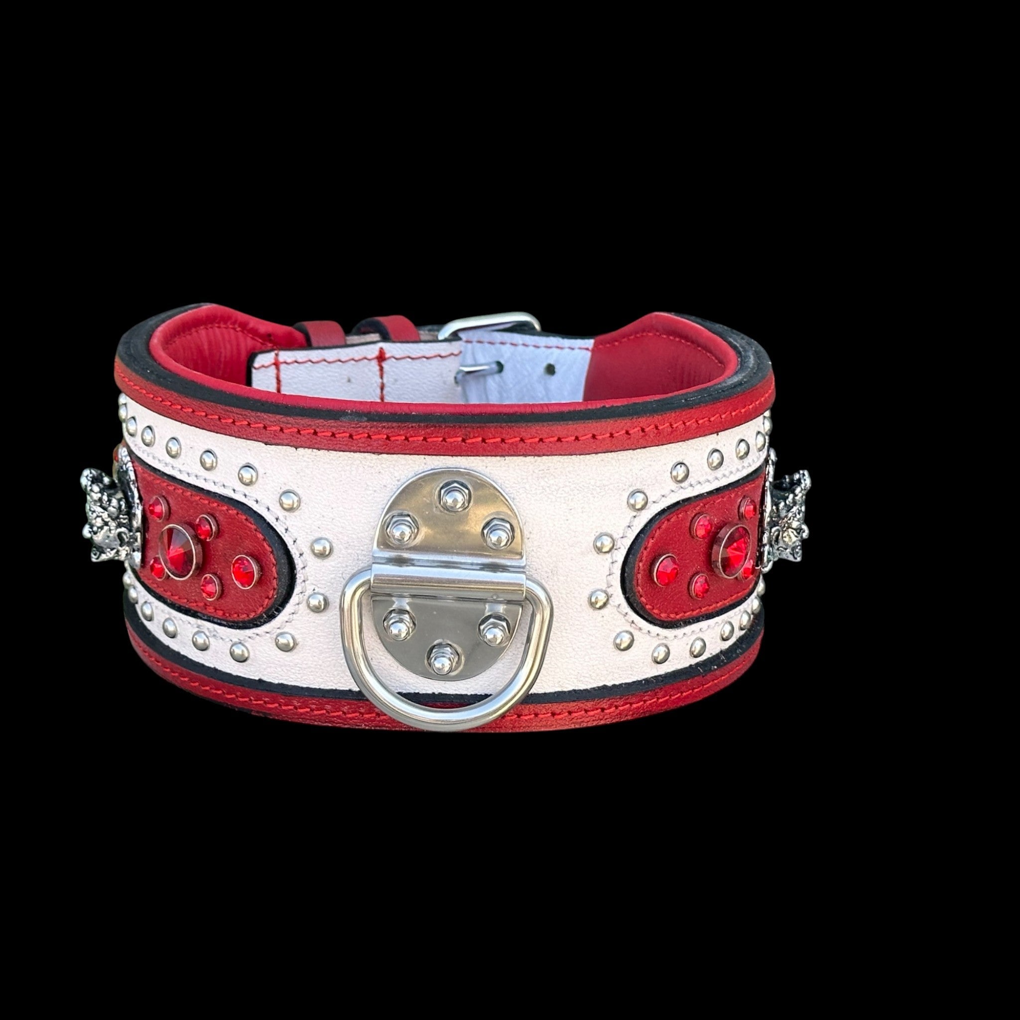 Extra Wide 3.15 Inch Handmade Dog Collar – Red & White Premium Crystal Stones - A&C Dog Collars