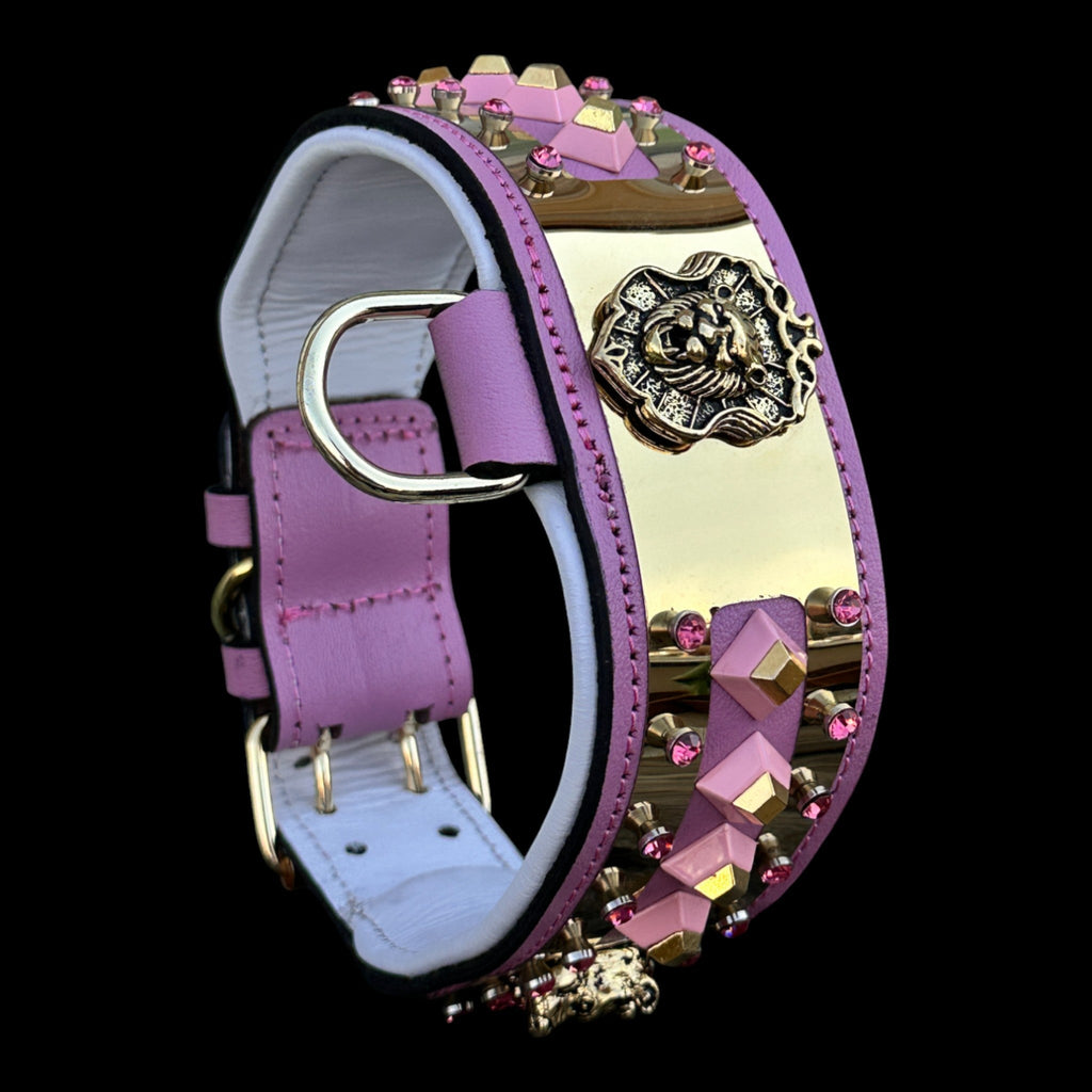 6 cm (2.36 inch) pink crystal gold lion dog collar
