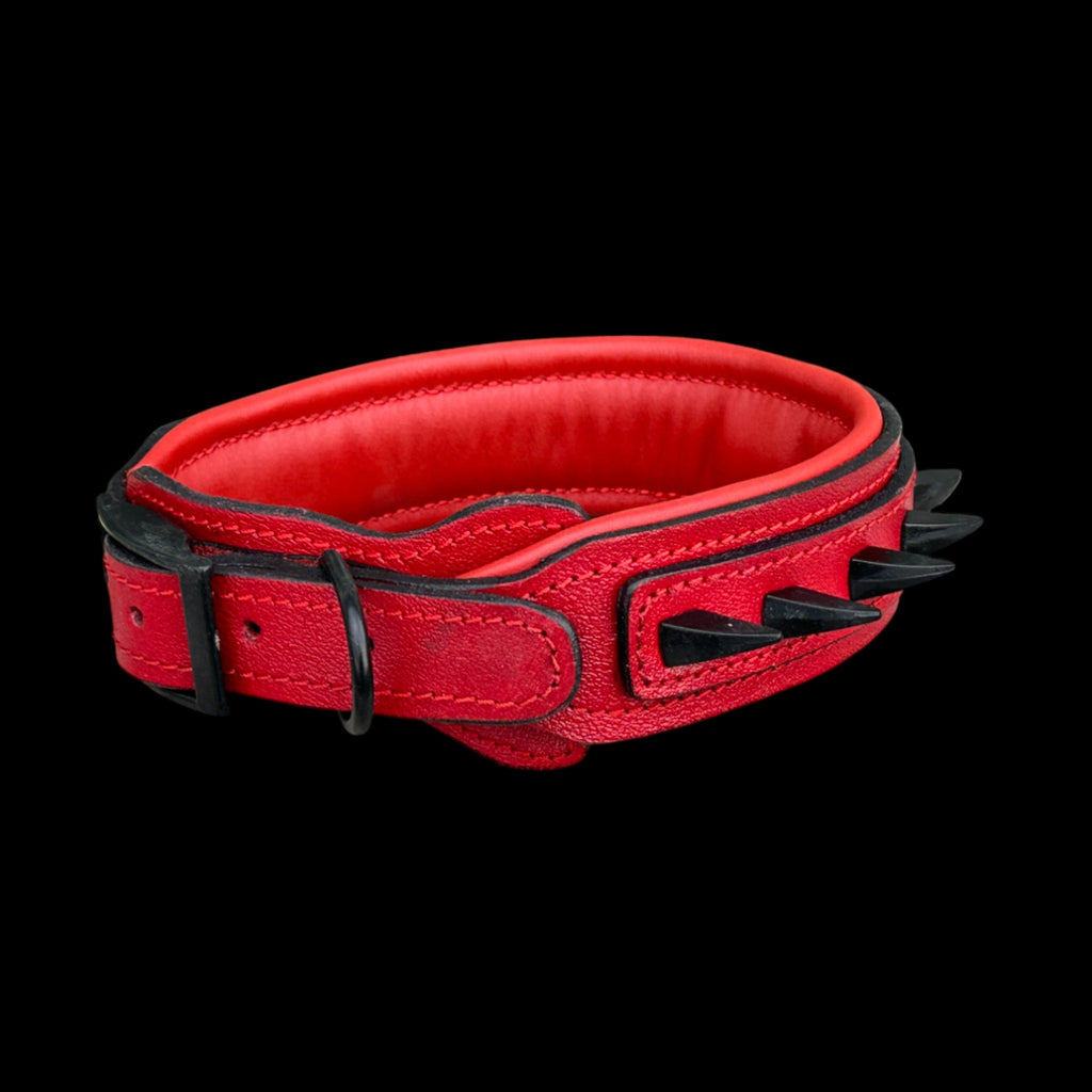 Handcrafted Red Leather Dog Collar – Bully Head Design, Spiked 4cm Wide Strong Collar for Cane Corso, Rottweiler, Doberman, Kangal, American Bully - A&C Dog Collars
