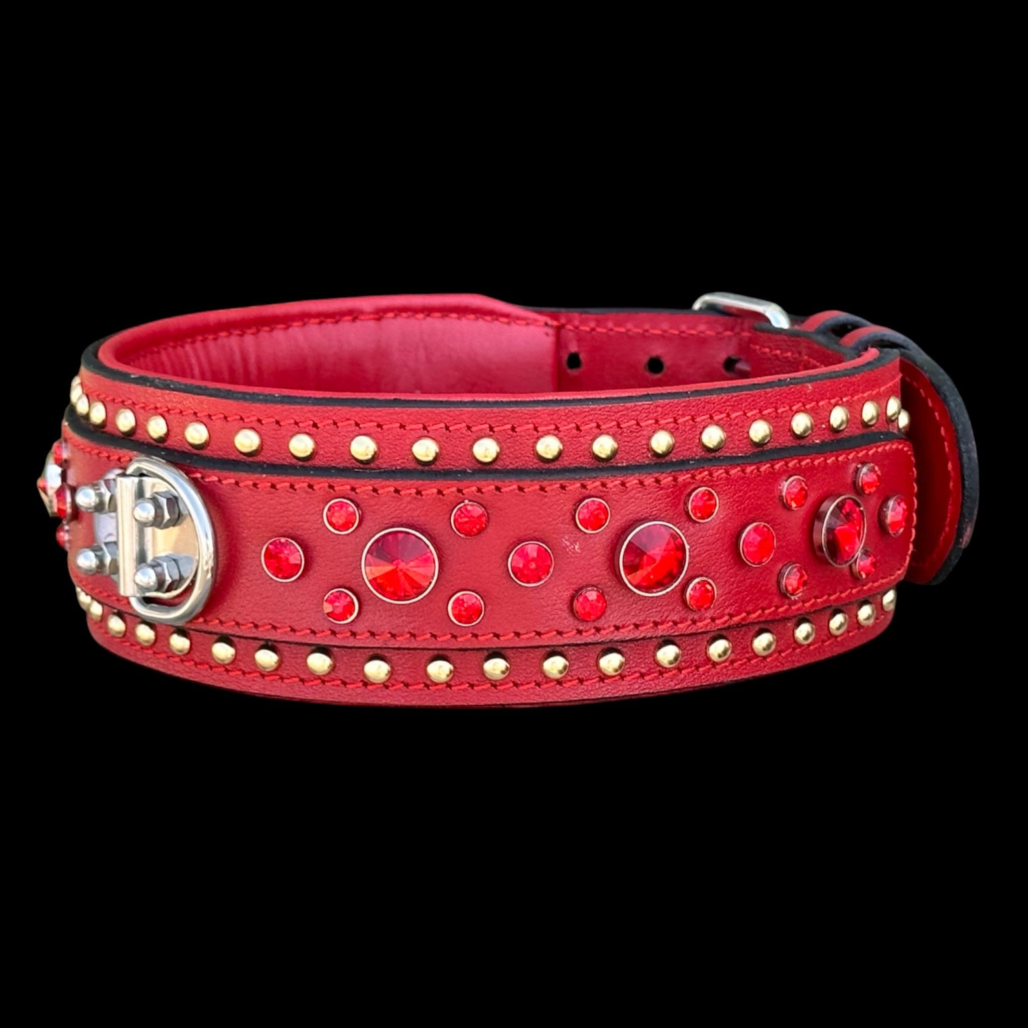 Handmade  Wide Red Leather Dog Collar - A&C Dog Collars