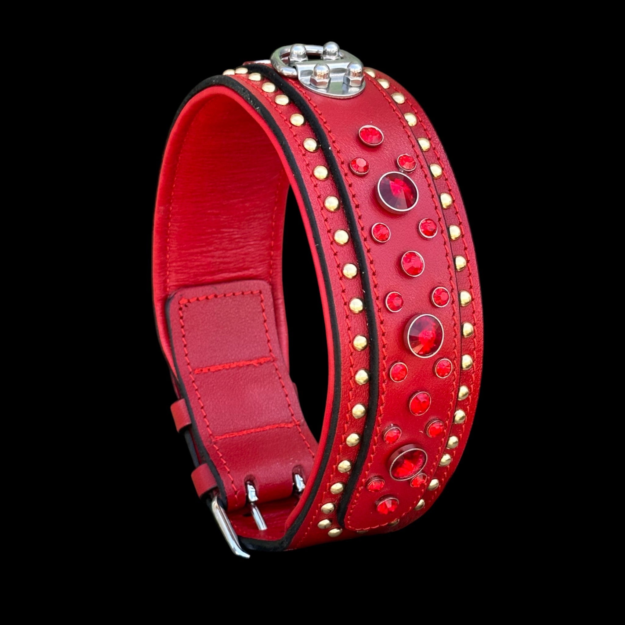 Handmade  Wide Red Leather Dog Collar - A&C Dog Collars
