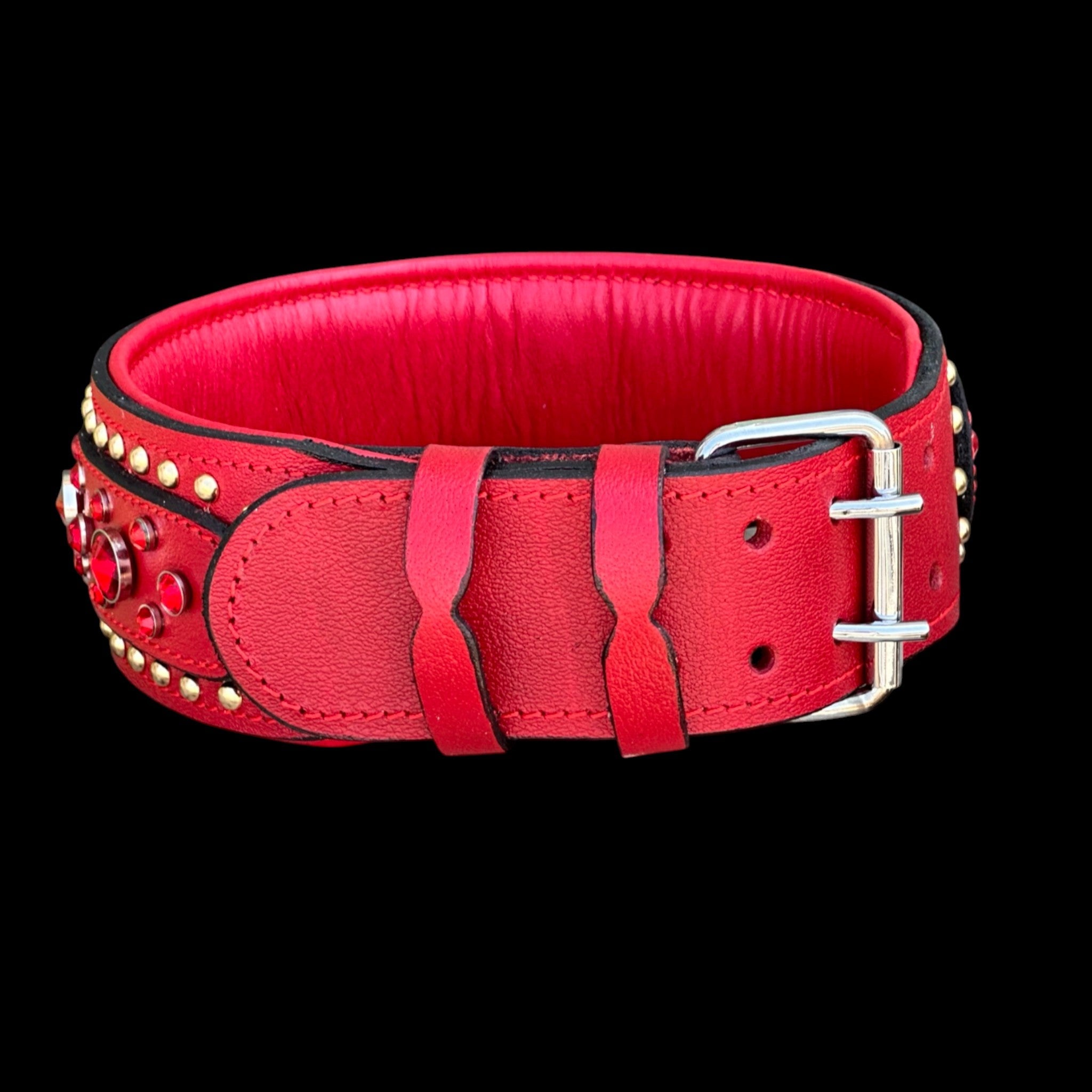 Handmade  Wide Red Leather Dog Collar - A&C Dog Collars