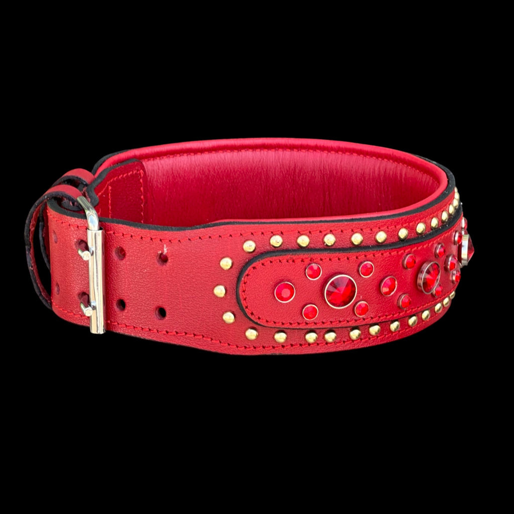 Handmade  Wide Red Leather Dog Collar - A&C Dog Collars