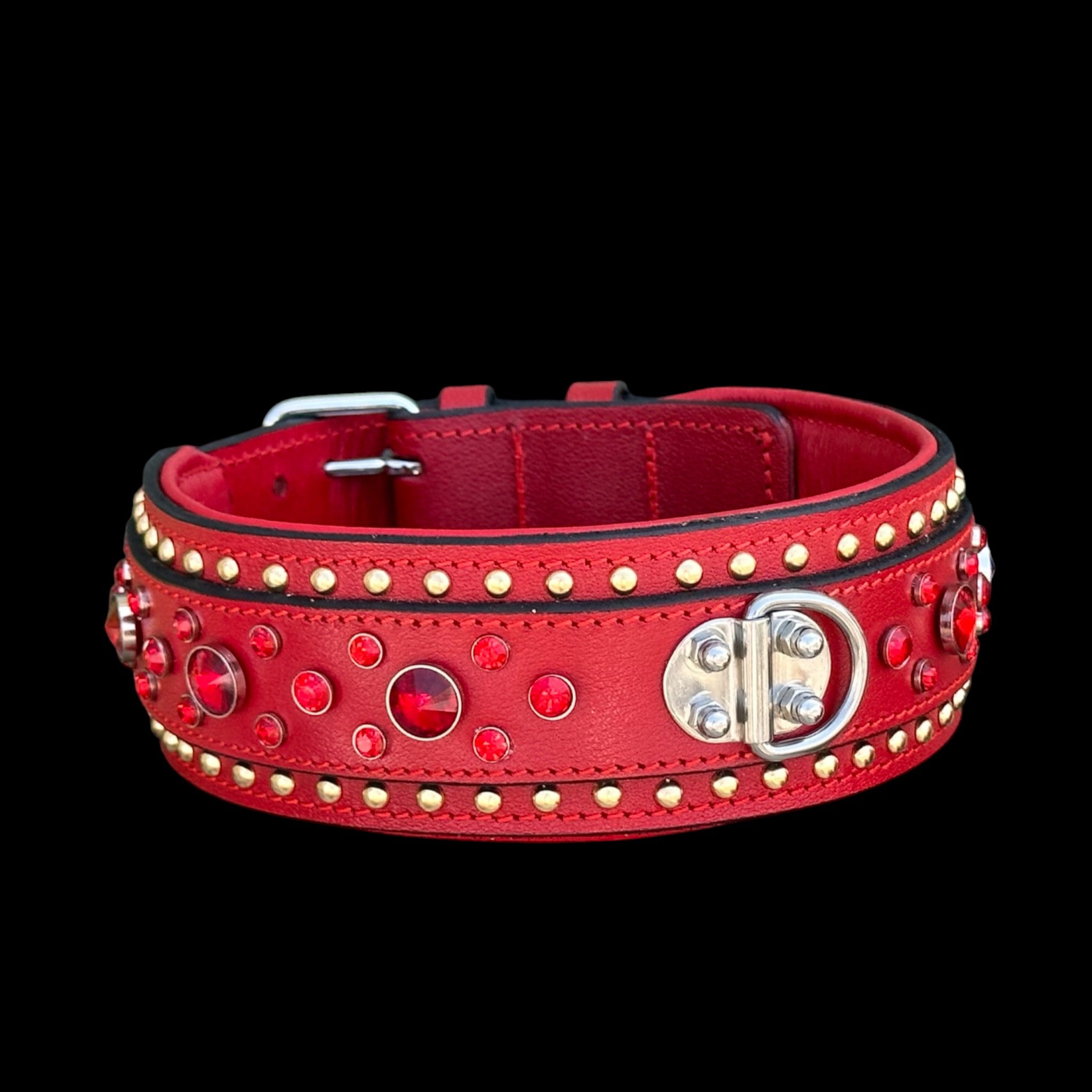 Handmade  Wide Red Leather Dog Collar - A&C Dog Collars