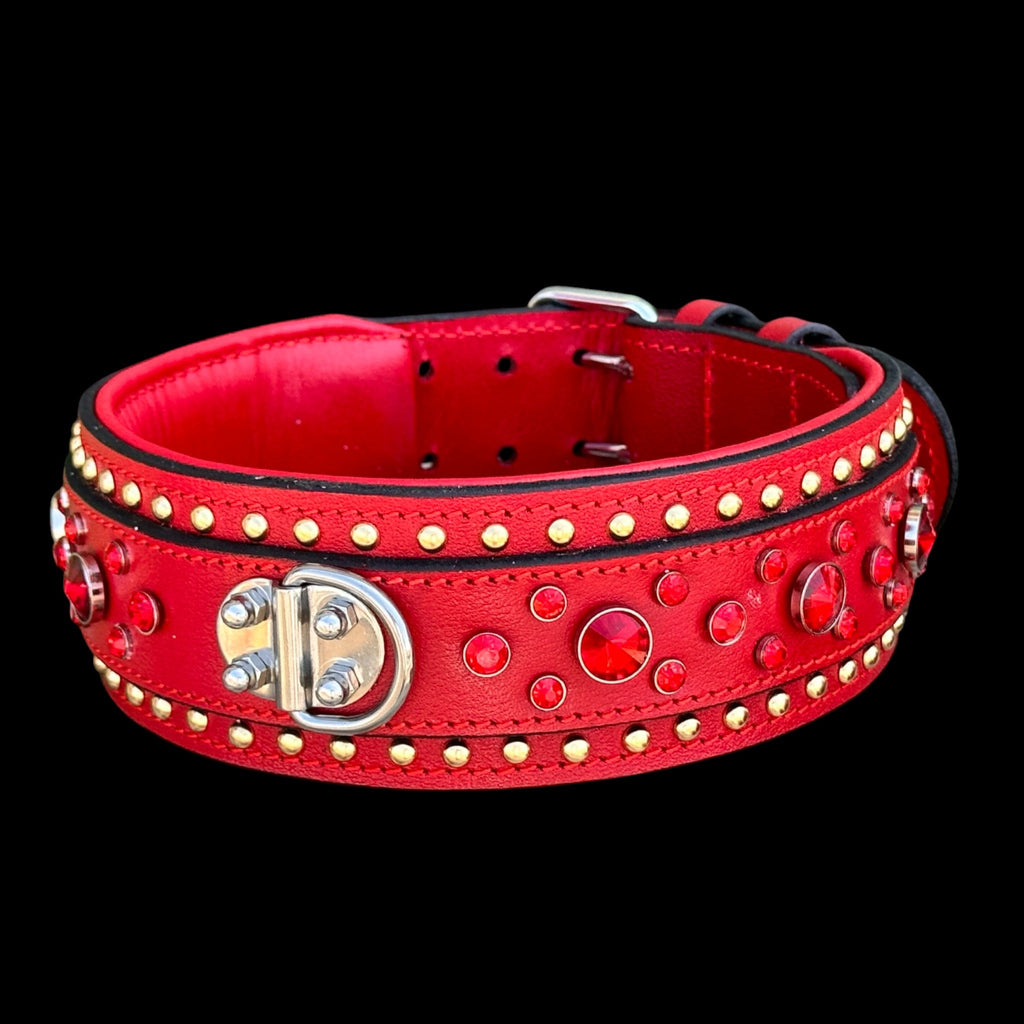 Handmade  Wide Red Leather Dog Collar - A&C Dog Collars
