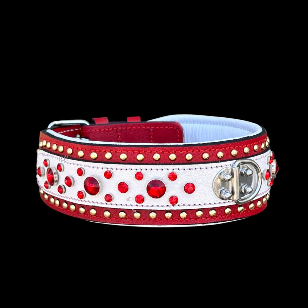 Handmade  Red & White cristal studss - A&C Dog Collars