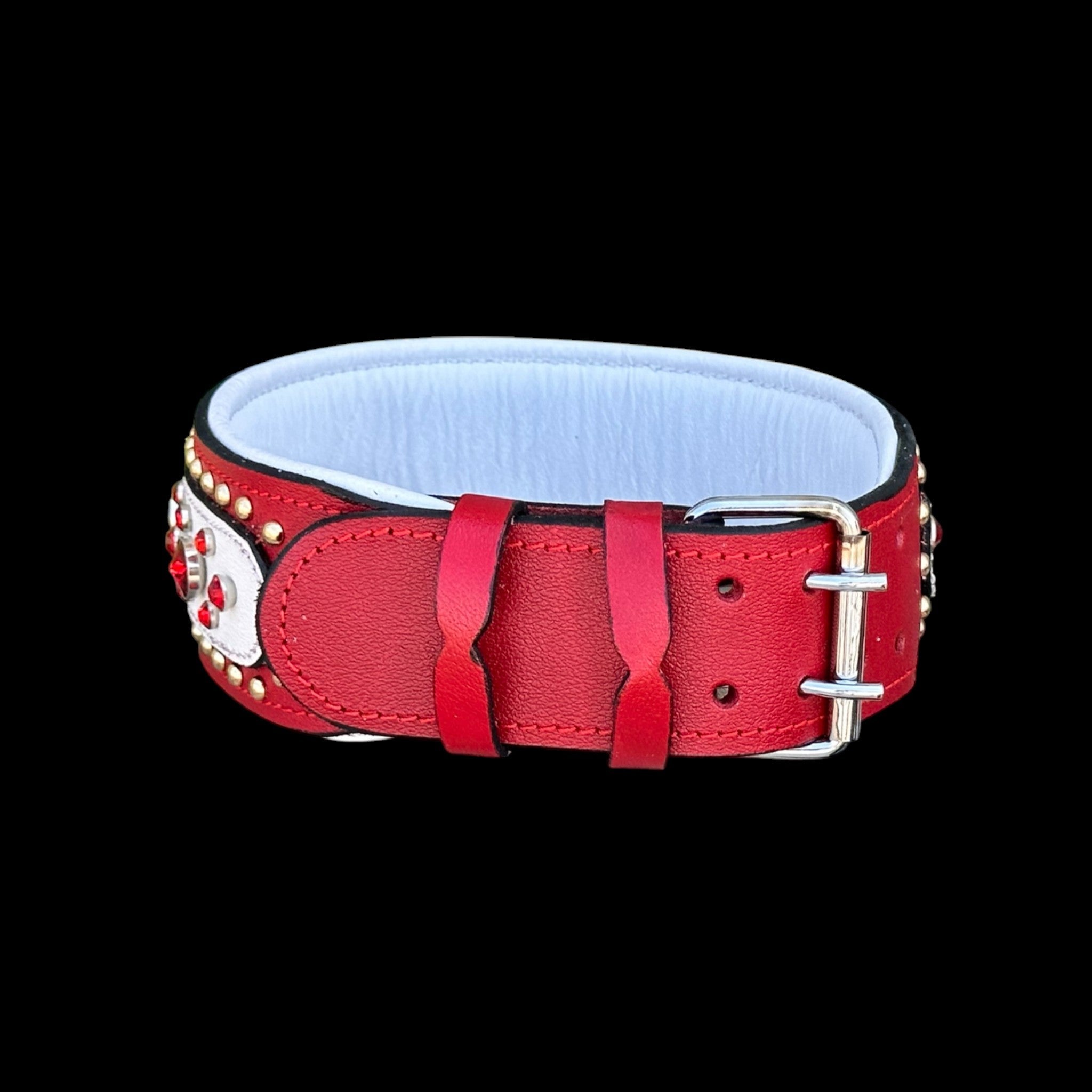 Handmade  Red & White cristal studss - A&C Dog Collars