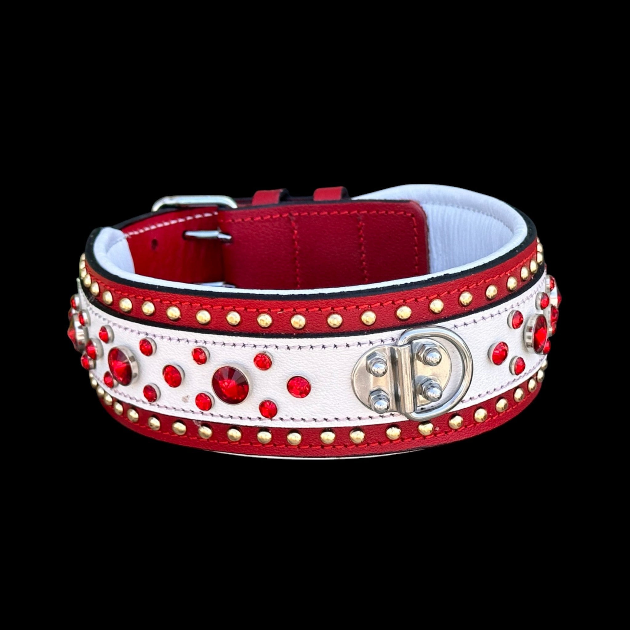 Handmade  Red & White cristal studss - A&C Dog Collars