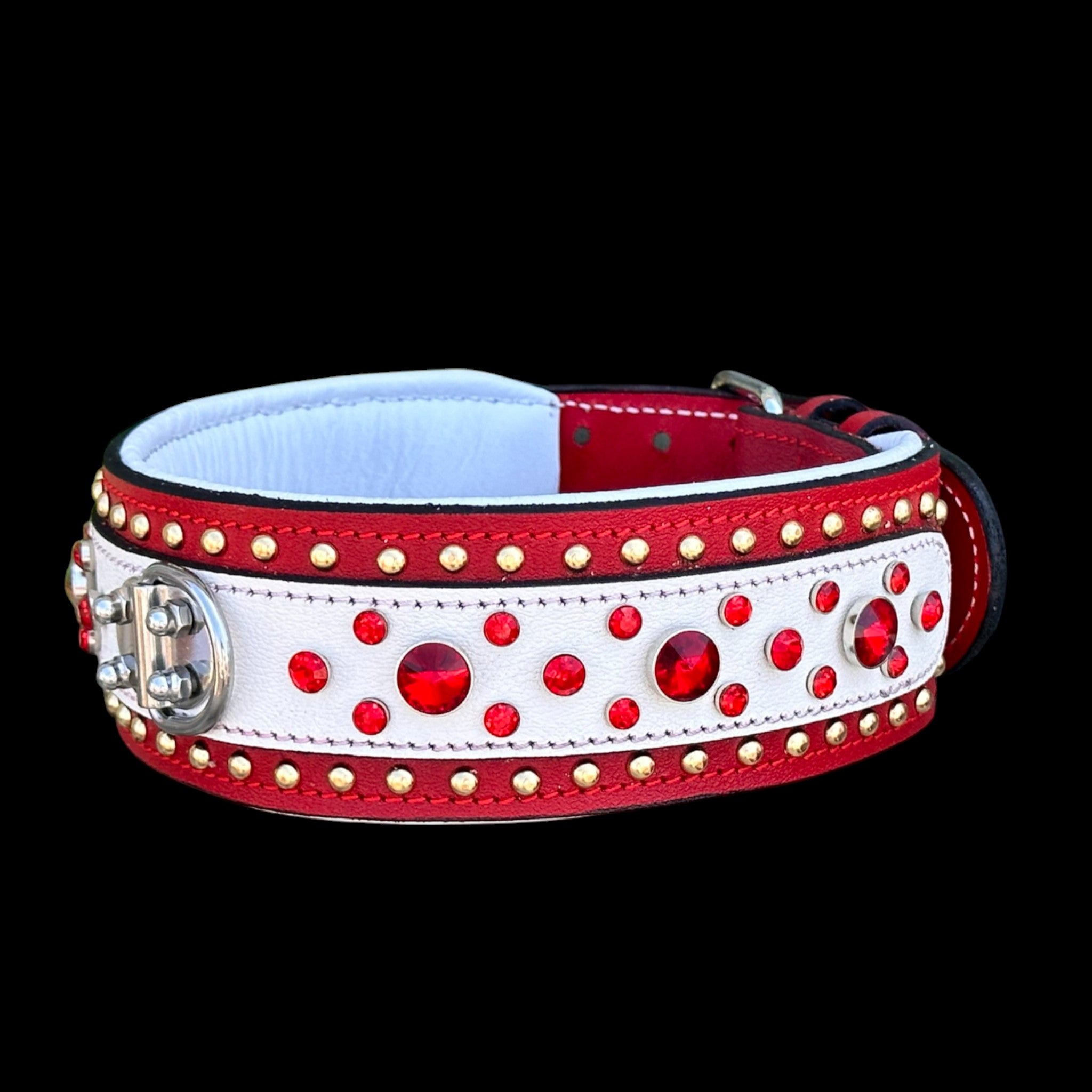 Handmade  Red & White cristal studss - A&C Dog Collars