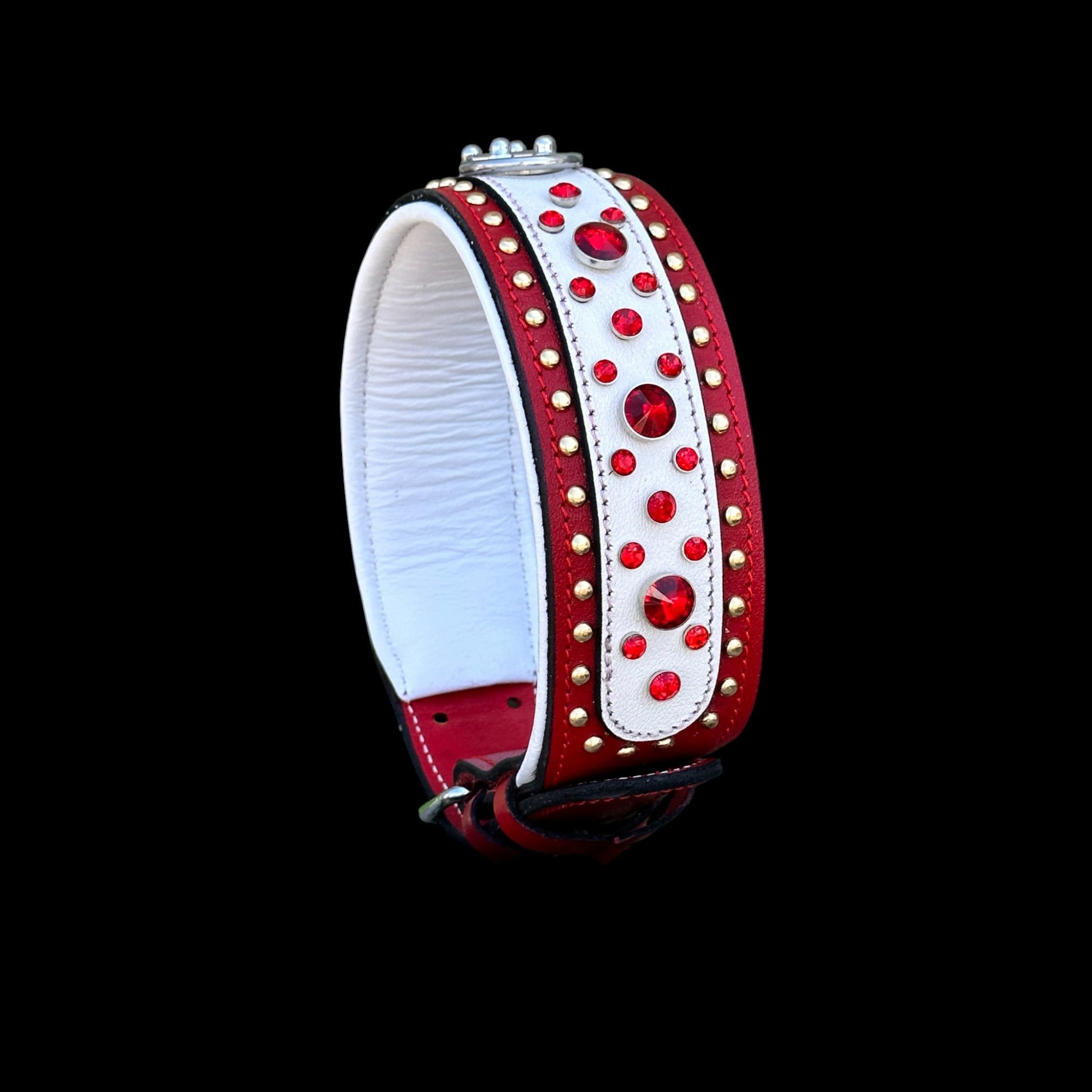 Handmade  Red & White cristal studss - A&C Dog Collars