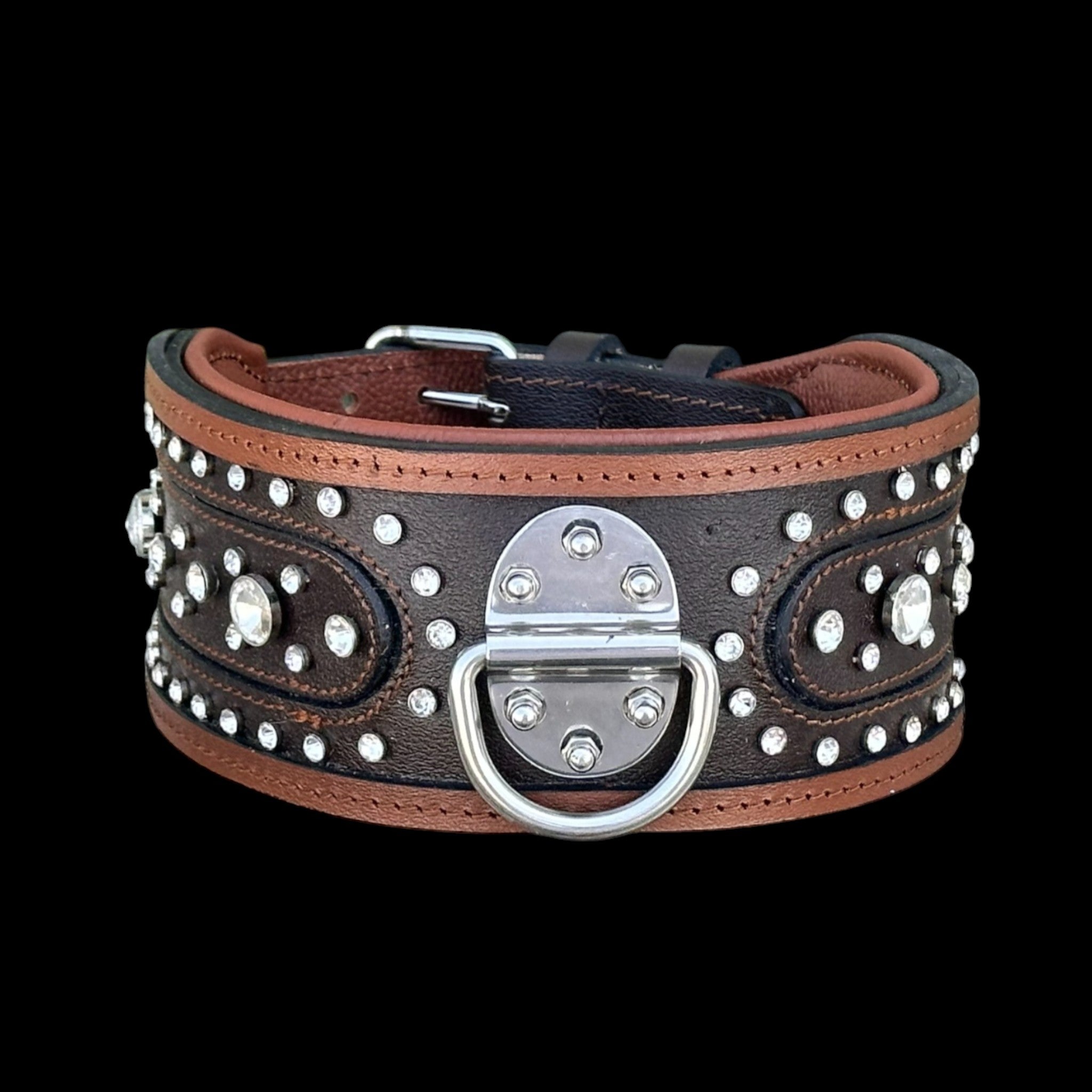 Handcrafted 8cm (3.15 inch) Wide Leather Dog Collar – Crystal Studded Design with Steel D-Ring for Cane Corso, Rottweiler, Doberman, Kangal, American Bully - A&C Dog Collars