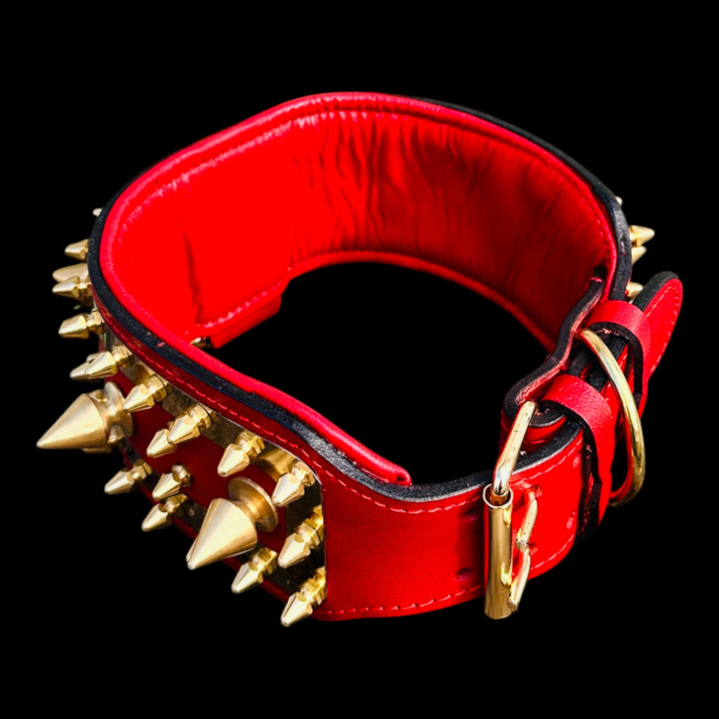 WarBringer™ Gold Edition – 3.15 inch Punisher Logo Buffalo Leather Dog Collar - A&C Dog Collars