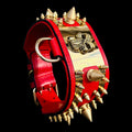WarBringer™ Gold Edition – 3.15 inch Punisher Logo Buffalo Leather Dog Collar - A&C Dog Collars